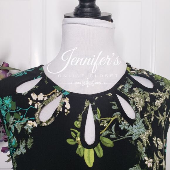 Julian Taylor Women's Black Floral Keyhole Fit & Flare Dress Size 16 - Picture 3 of 12